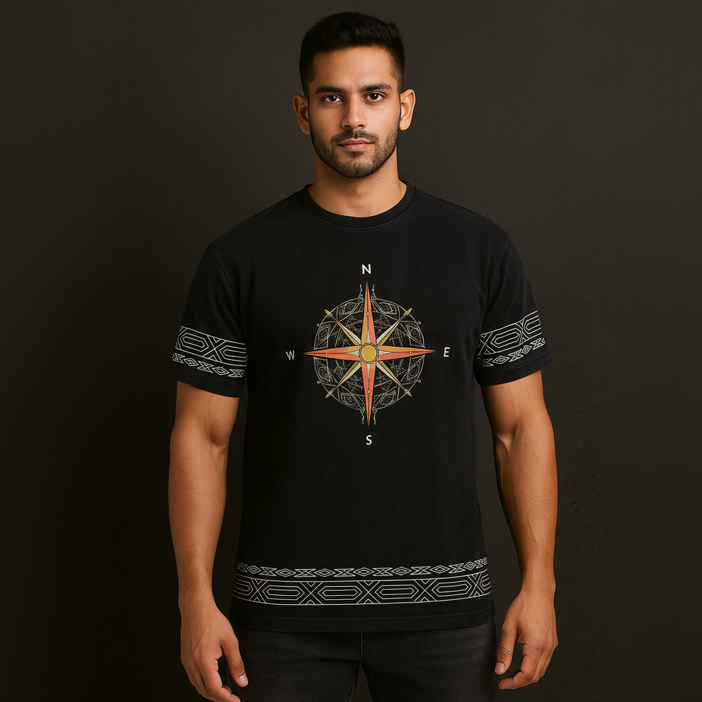 Compass Navigator  Optic Wash Over  Sized   T-Shirt