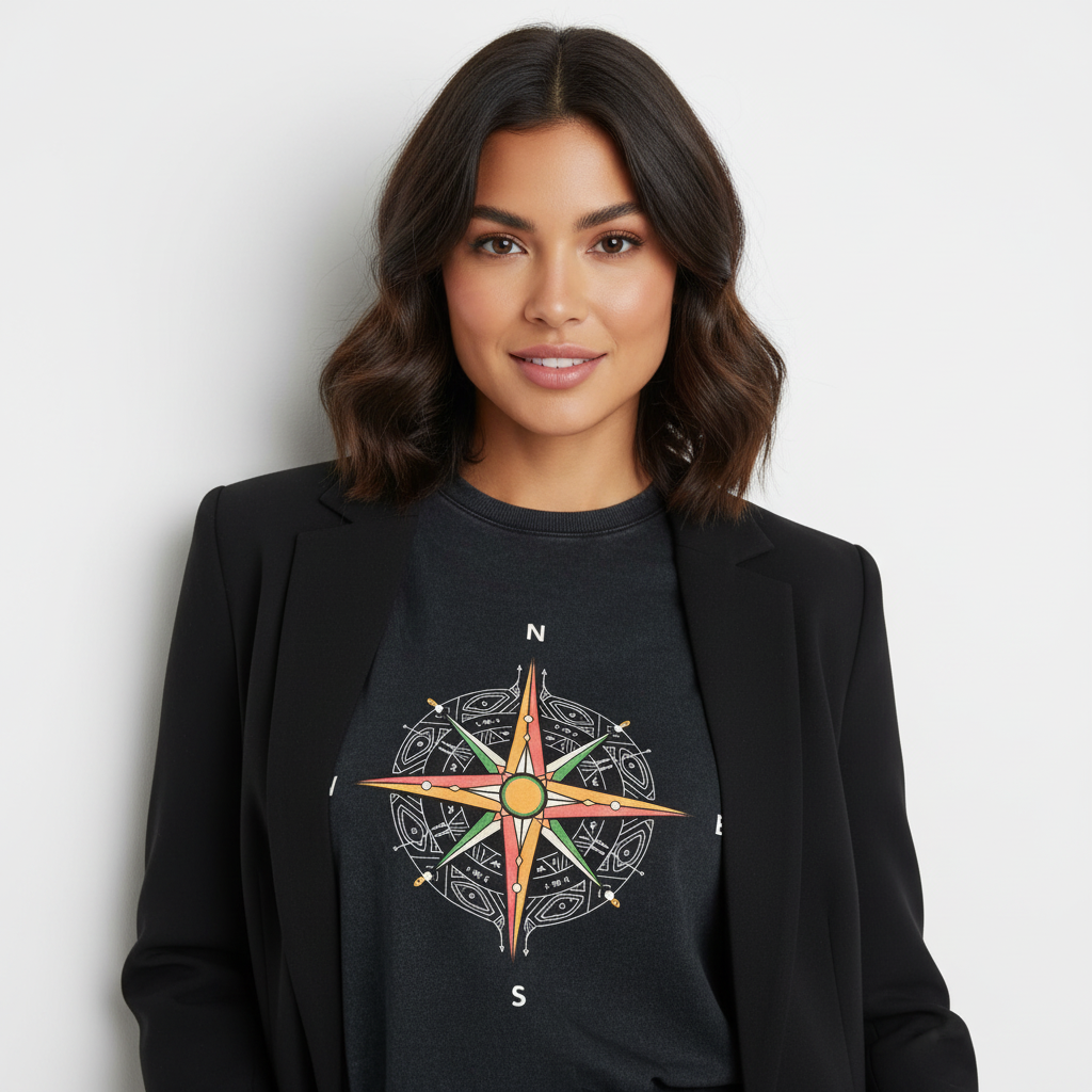 Compass Navigator  Optic Wash Over  Sized   T-Shirt