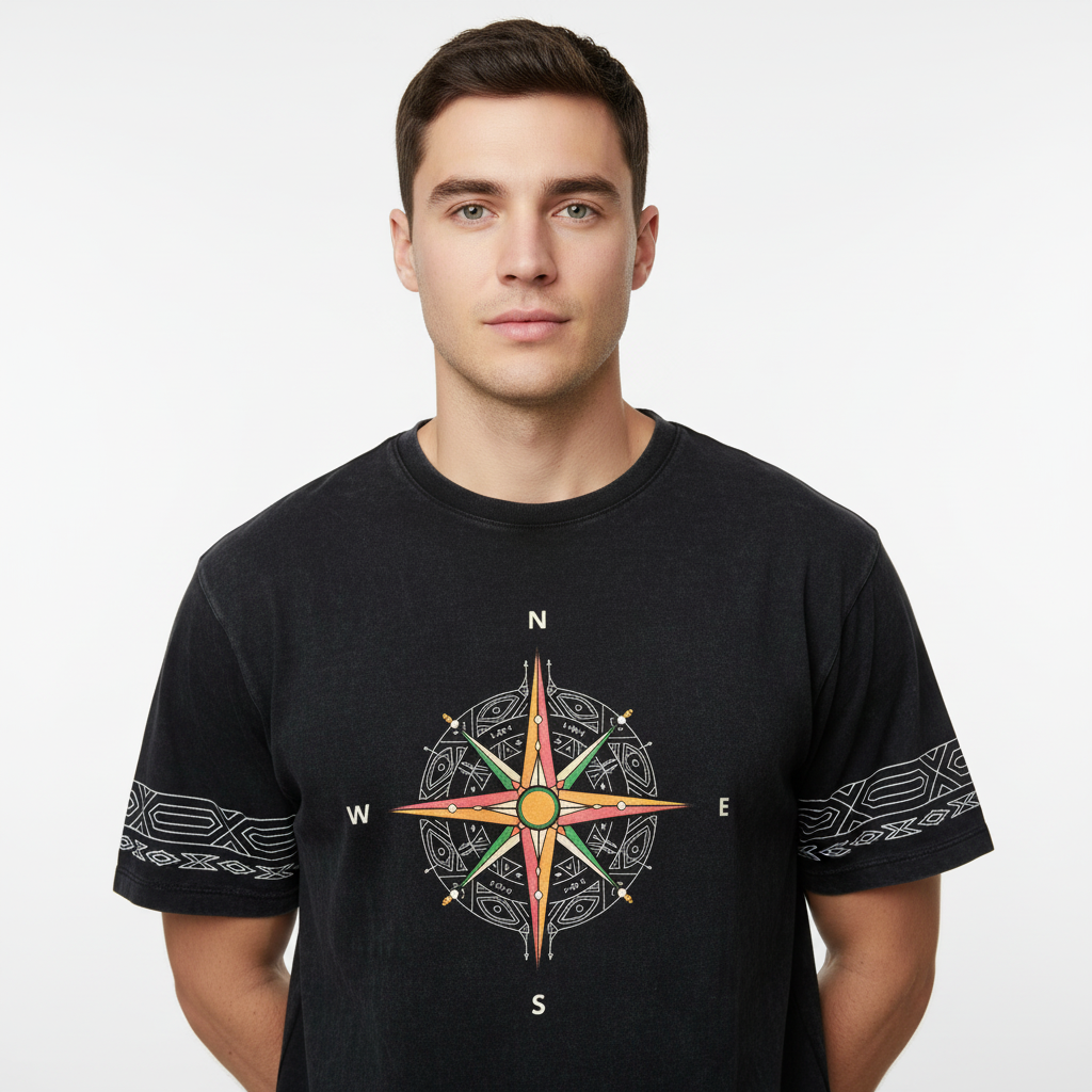 Compass Navigator  Optic Wash Over  Sized   T-Shirt