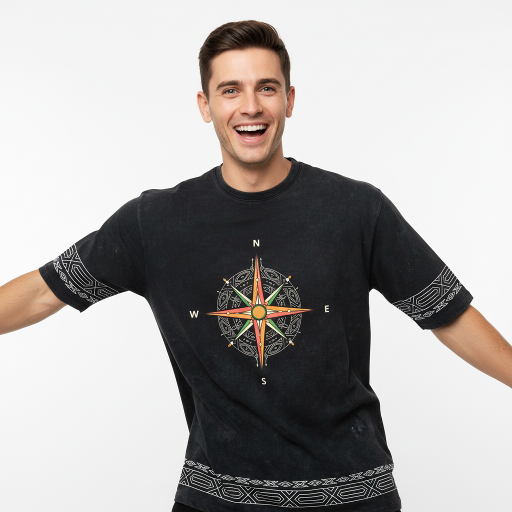 Compass Navigator  Optic Wash Over  Sized   T-Shirt
