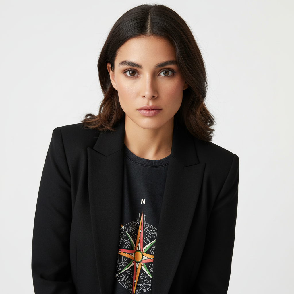 Compass Navigator  Optic Wash Over  Sized   T-Shirt